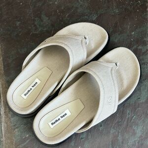 LIKE NEW Reike Nen Padded Denim Sandals Tan Flip Flops Neutral Size 39 US Sz 9